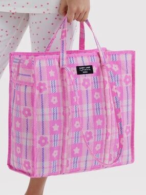 BAGGU x Sandy Liang Large Market Plaid Pink Bag, Limited Edition, NEW